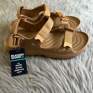 Rugged Shark Sandals Mens Size 9 Brown Strappy Open Toe Water Shoes Comfortable‎